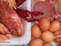 Assortment of seafood, meat, and eggs