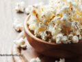 Popcorn in a wooden bowl