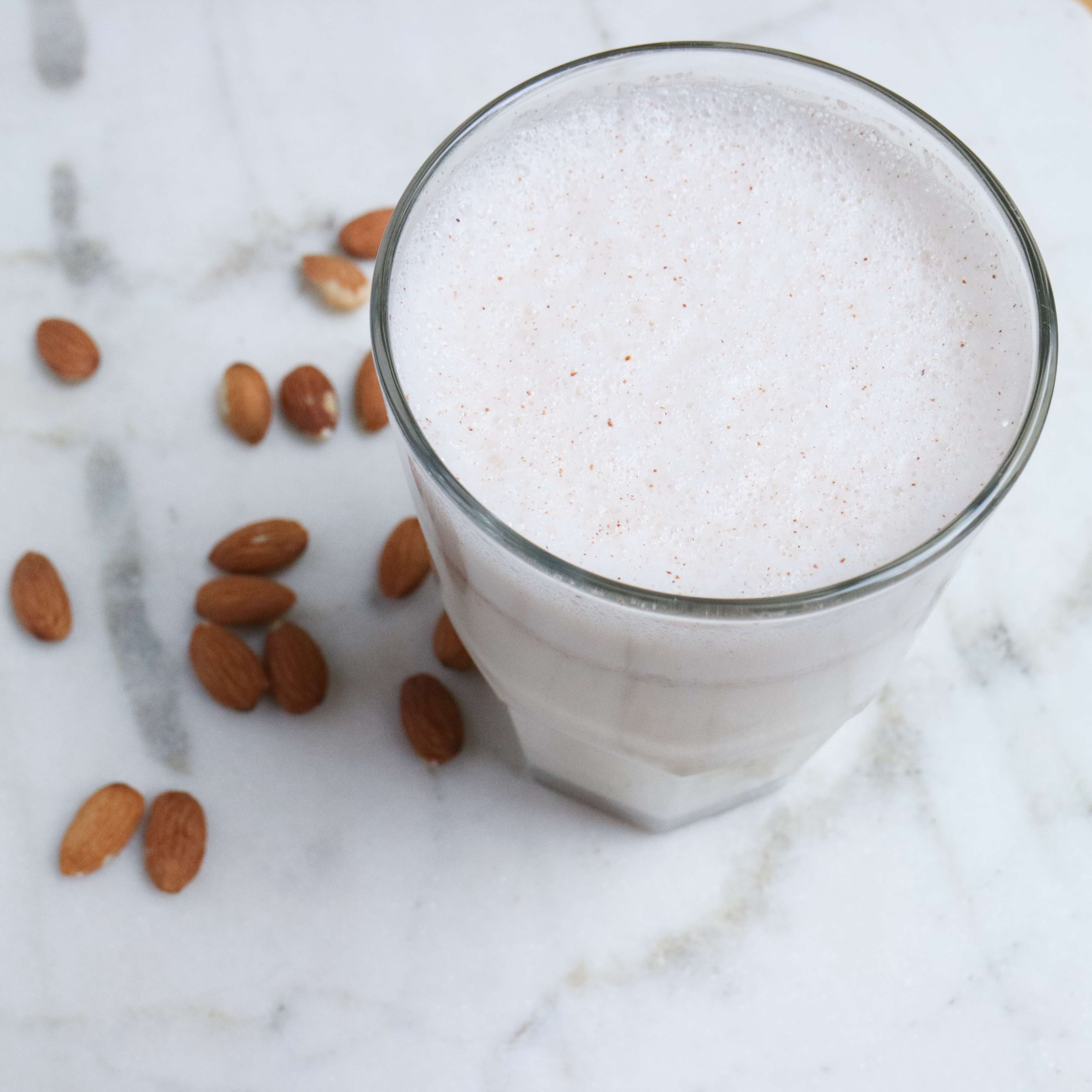 glass of homemade almond milk