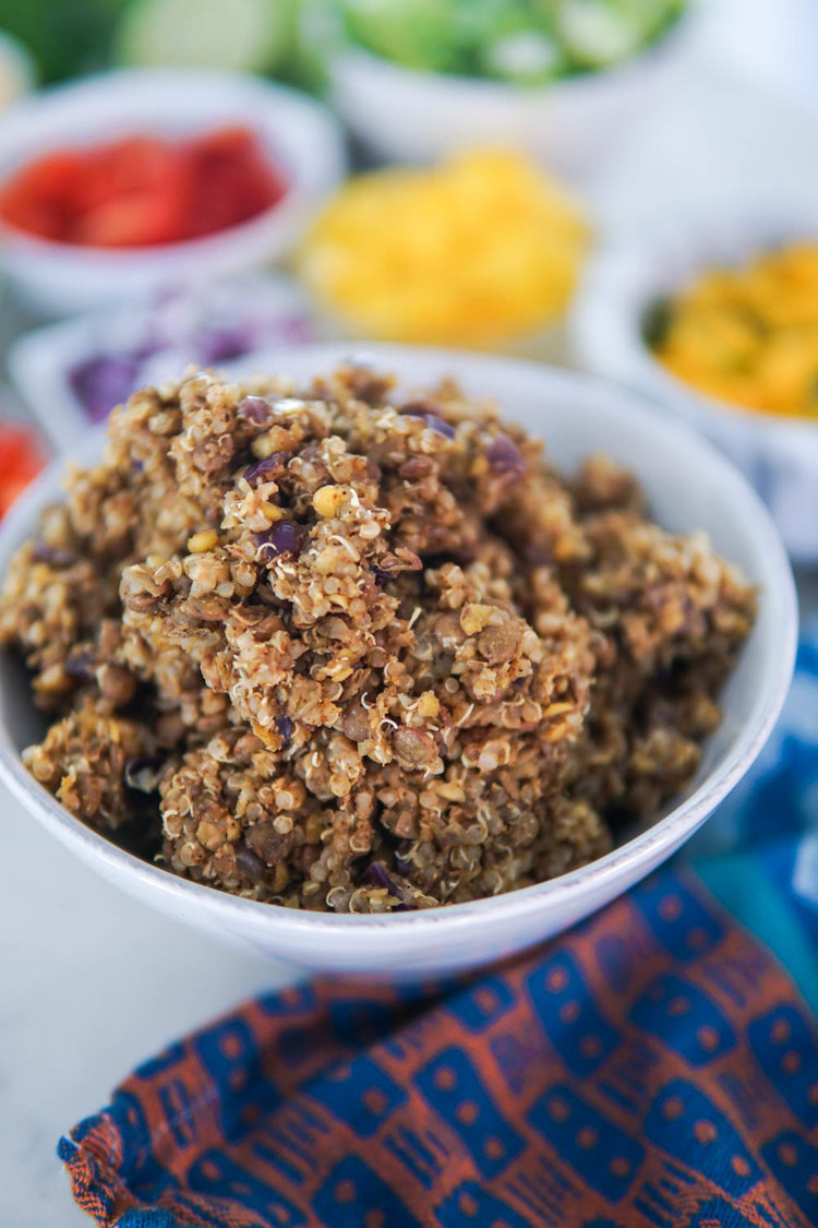 bowl of lentil-quinoa taco filling