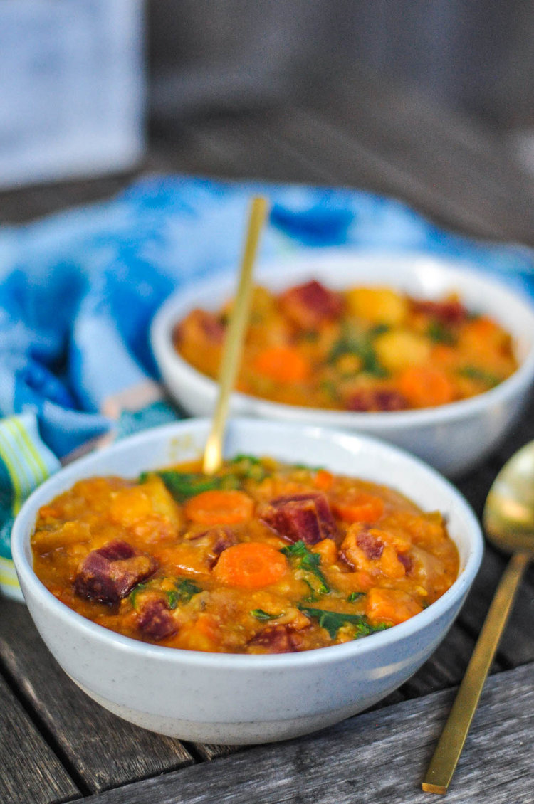 two bowls of vegetable stew